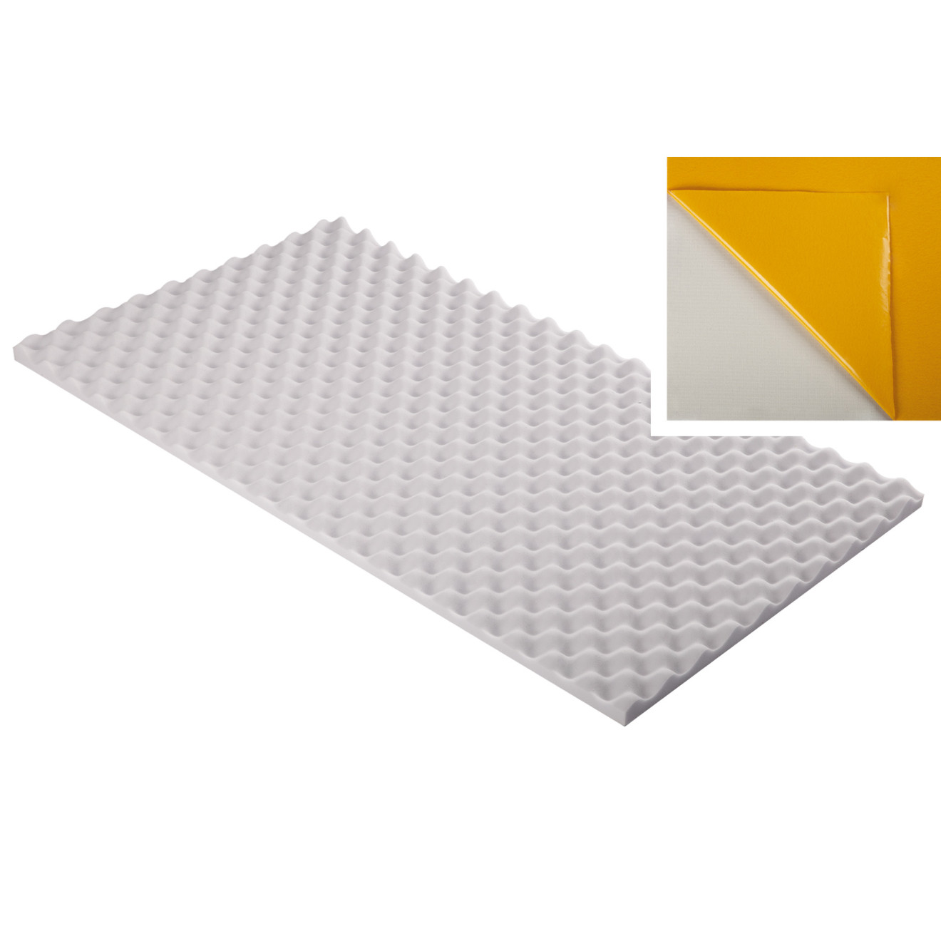Noppenschaumstoff aus Basotect® G+ 100cm x 50cm x 3cm, hellgrau klebend