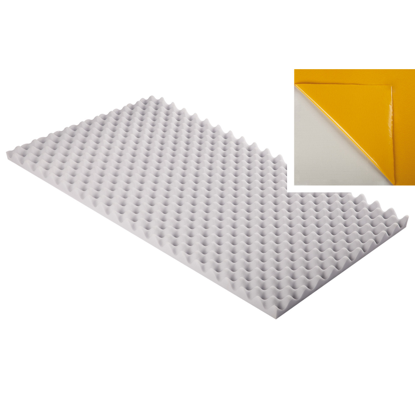 Noppenschaumstoff aus Basotect® G+ 100cm x 50cm x 5cm, hellgrau klebend
