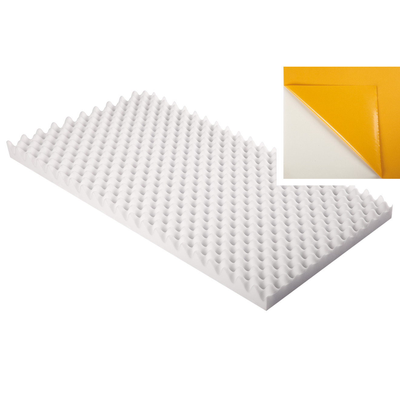 Noppenschaumstoff aus Basotect® 100cm x 50cm x 5cm, weiss klebend