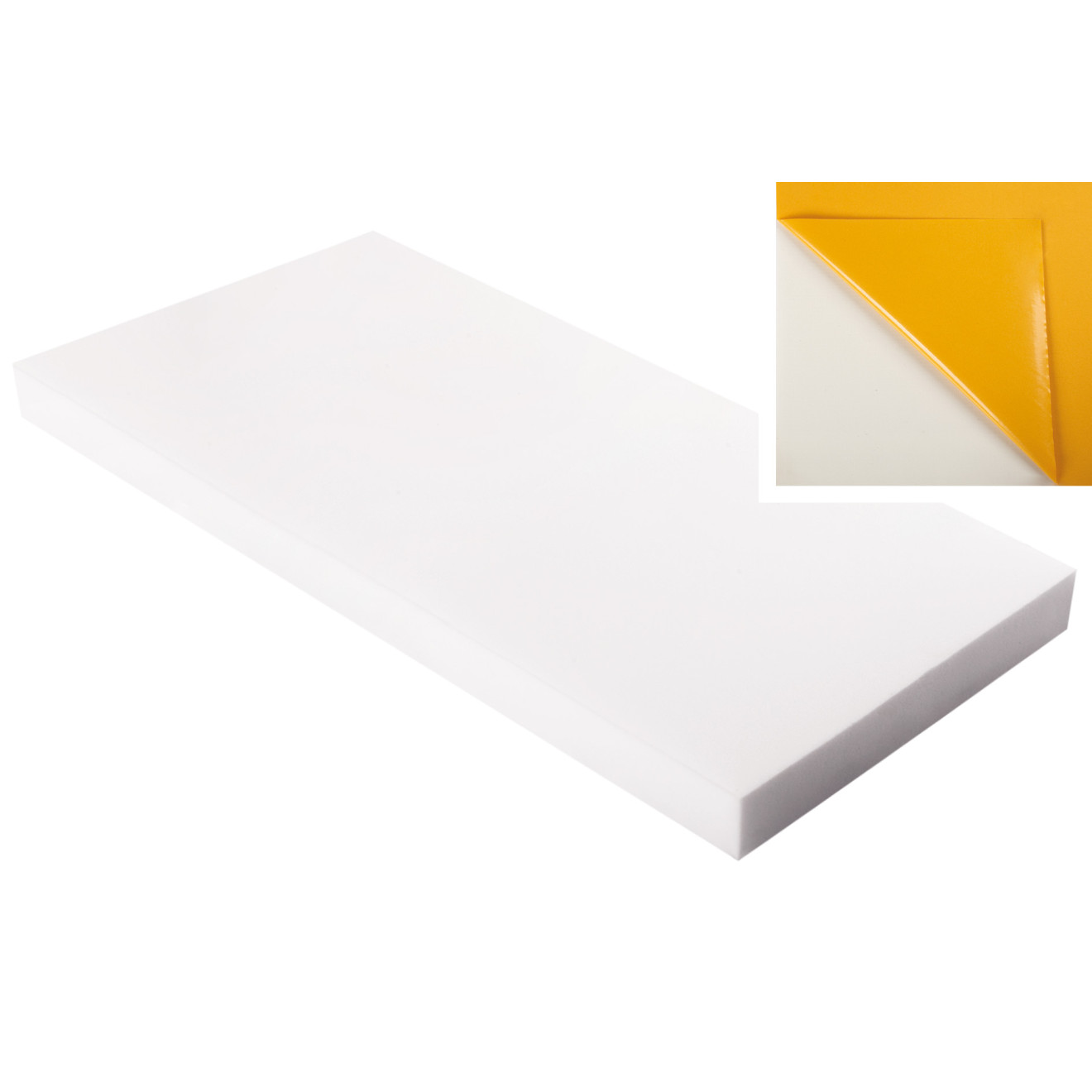 Absorber aus Basotect® Schaumstoff 100cm x 50cm x 7cm,weiss,klebend