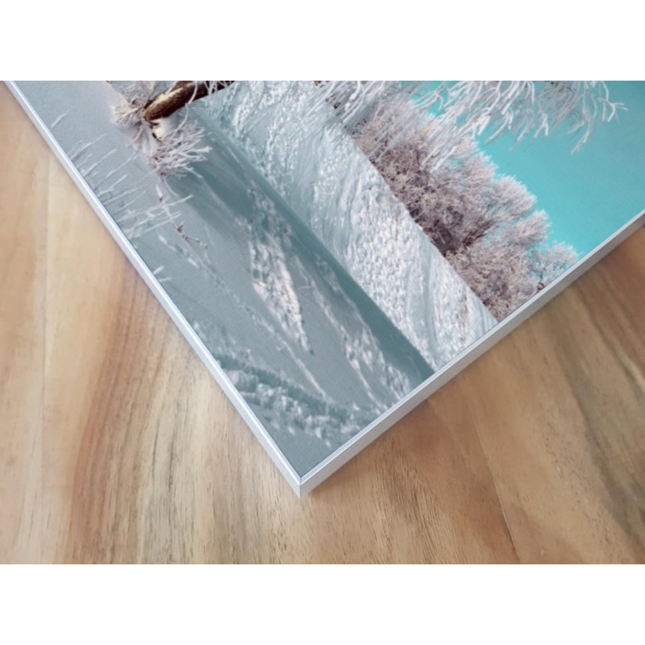 Akustikbild Schneebedeckter Baum unter blauem Himmel