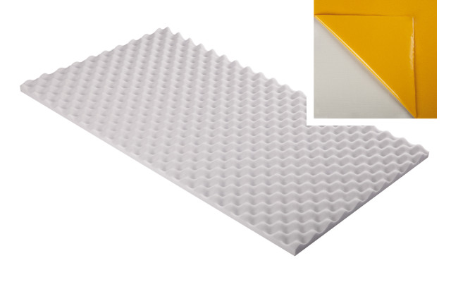 Noppenschaumstoff aus Basotect® G+ 100cm x 50cm x 3cm, hellgrau klebend