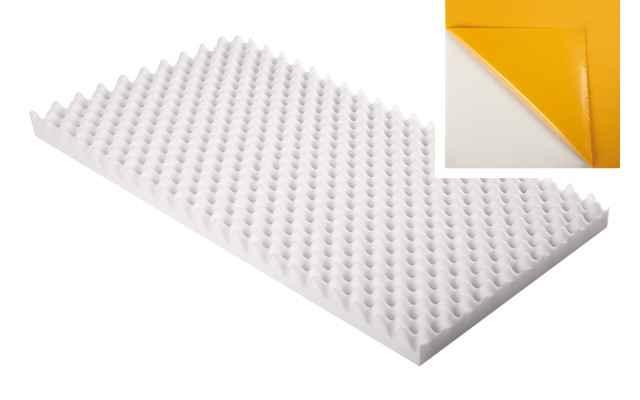 Noppenschaumstoff aus Basotect® 100cm x 50cm x 5cm, weiss klebend